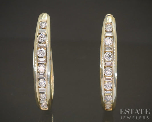 14k Yellow Gold Natural .87ctw Diamond Hoop Ladies Earrings 5.7g p85931