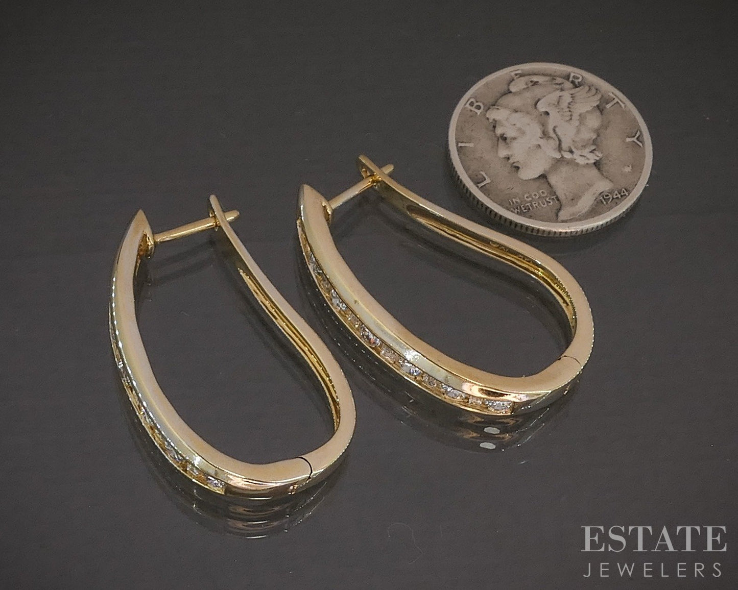 14k Yellow Gold Natural .87ctw Diamond Hoop Ladies Earrings 5.7g p85931