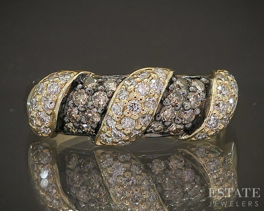 14k Honey Gold LeVian Natural .80ctw Chocolate & Vanilla Diamond Ring p18735