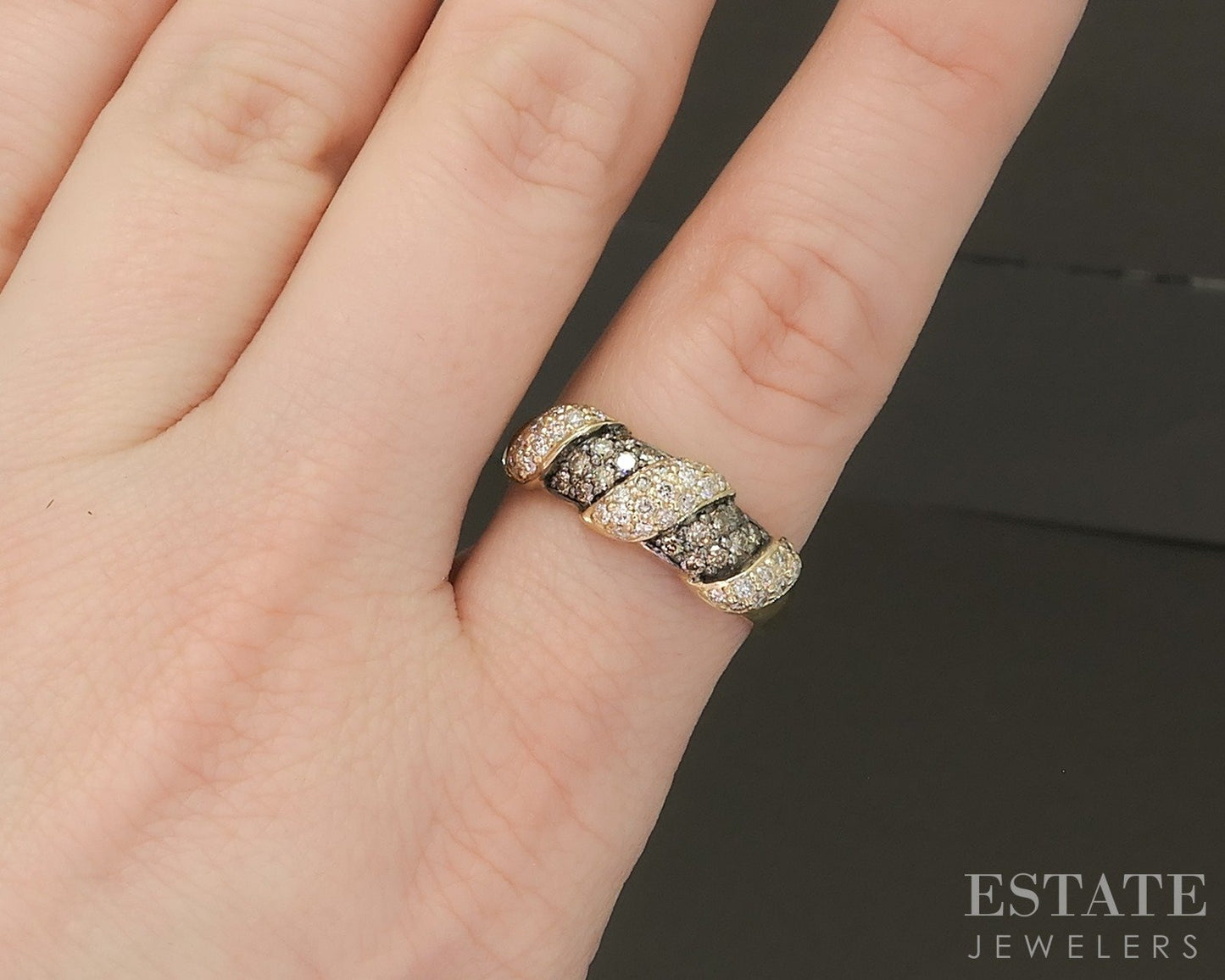 14k Honey Gold LeVian Natural .80ctw Chocolate & Vanilla Diamond Ring p18735