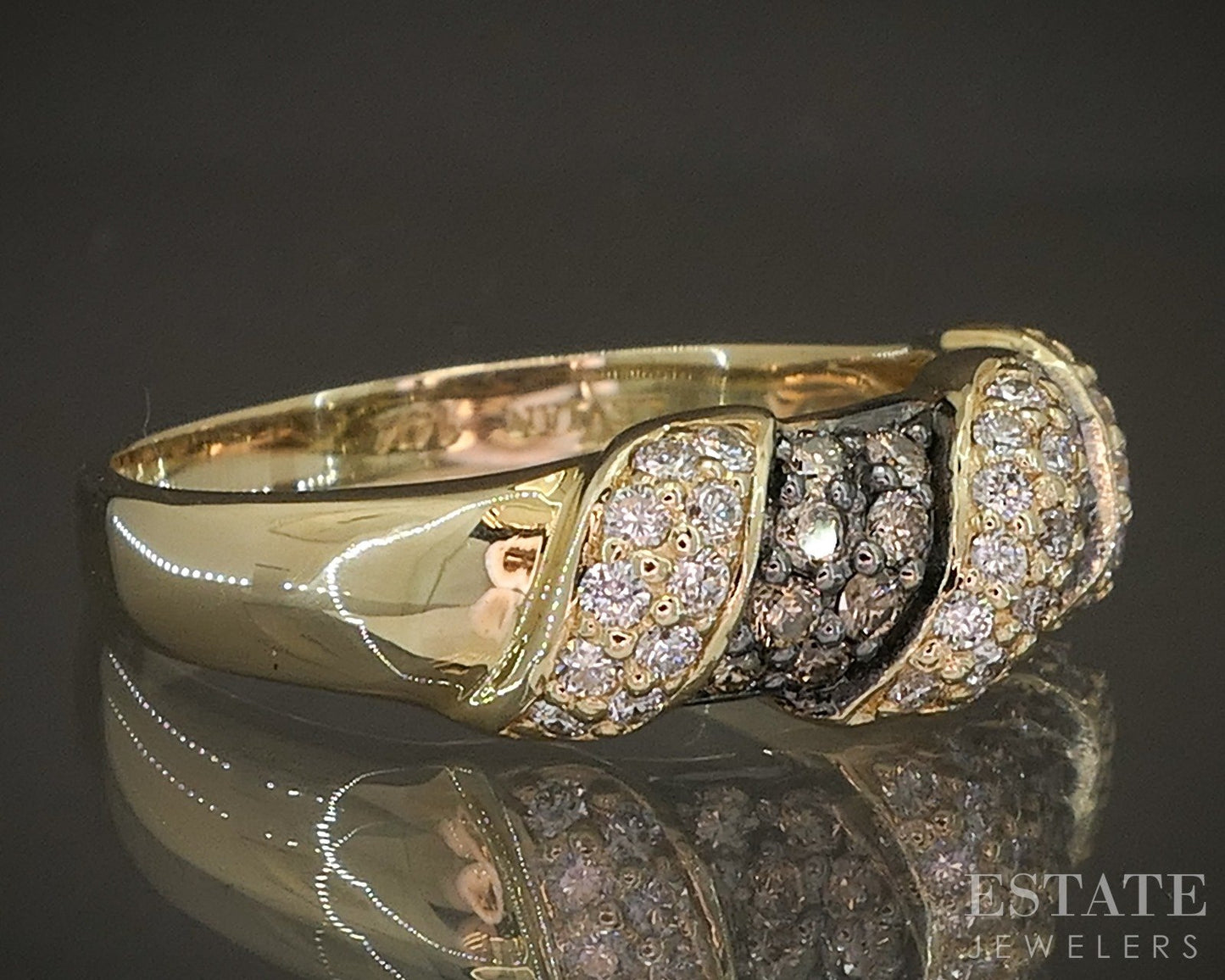 14k Honey Gold LeVian Natural .80ctw Chocolate & Vanilla Diamond Ring p18735