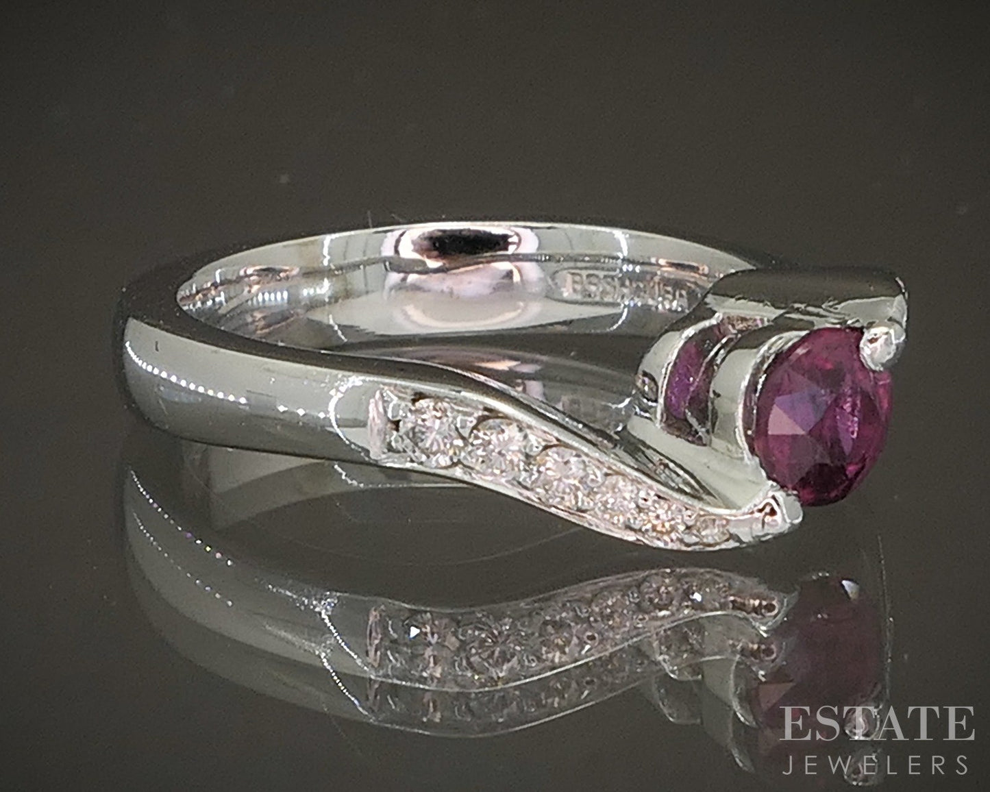 14k White Gold Round Natural Ruby & Diamond Ladies Bypass Ring 5.8g p19290