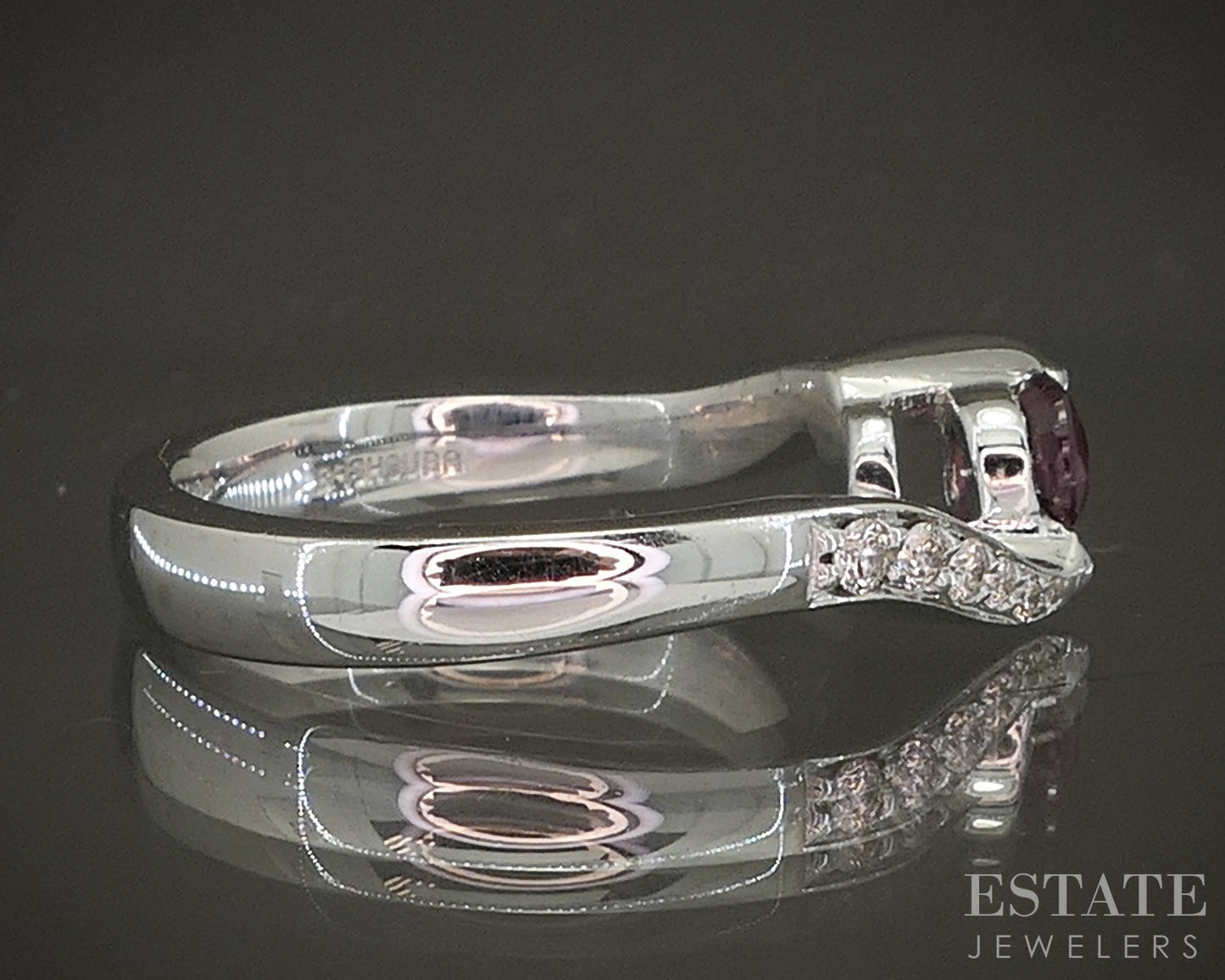 14k White Gold Round Natural Ruby & Diamond Ladies Bypass Ring 5.8g p19290