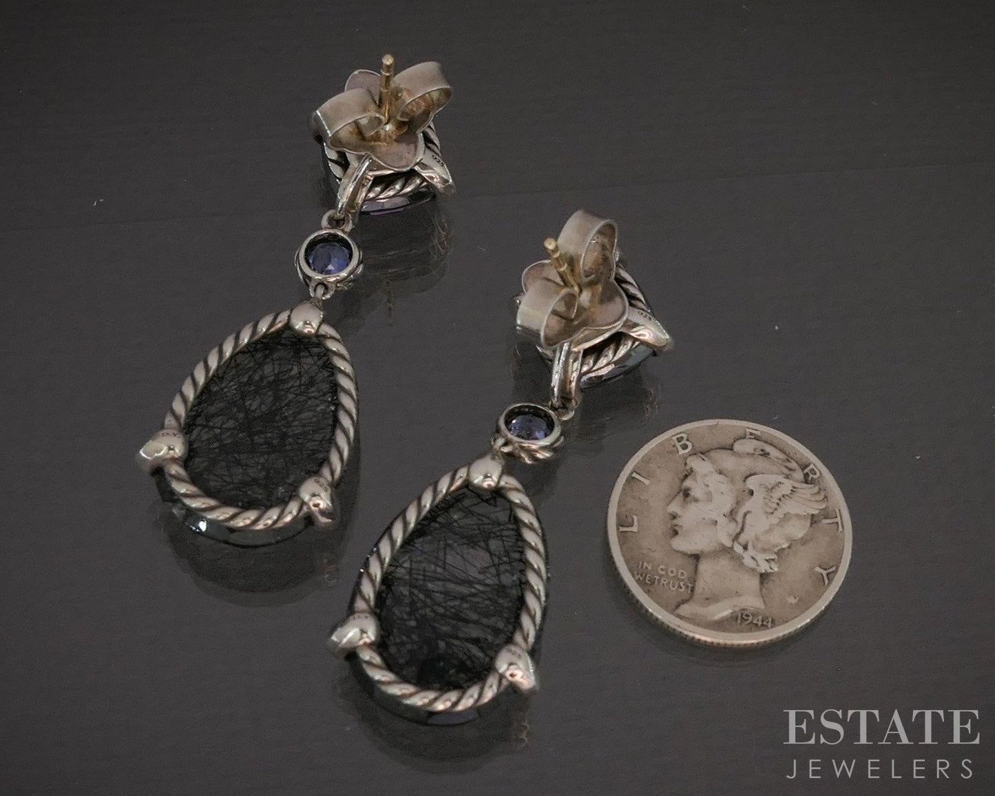 14k & Sterling David Yurman Black Orchid Quartz Chatelaine Earrings p18292