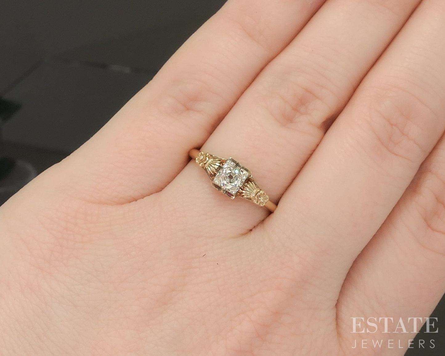 Antique 14k Yellow Gold OEC .10ct Diamond Solitaire Belcher Ring 2.4g i20228