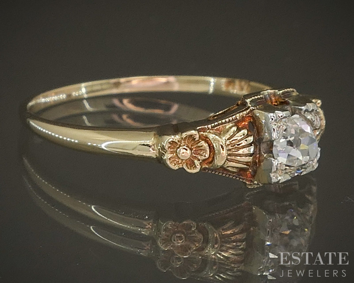 Antique 14k Yellow Gold OEC .10ct Diamond Solitaire Belcher Ring 2.4g i20228