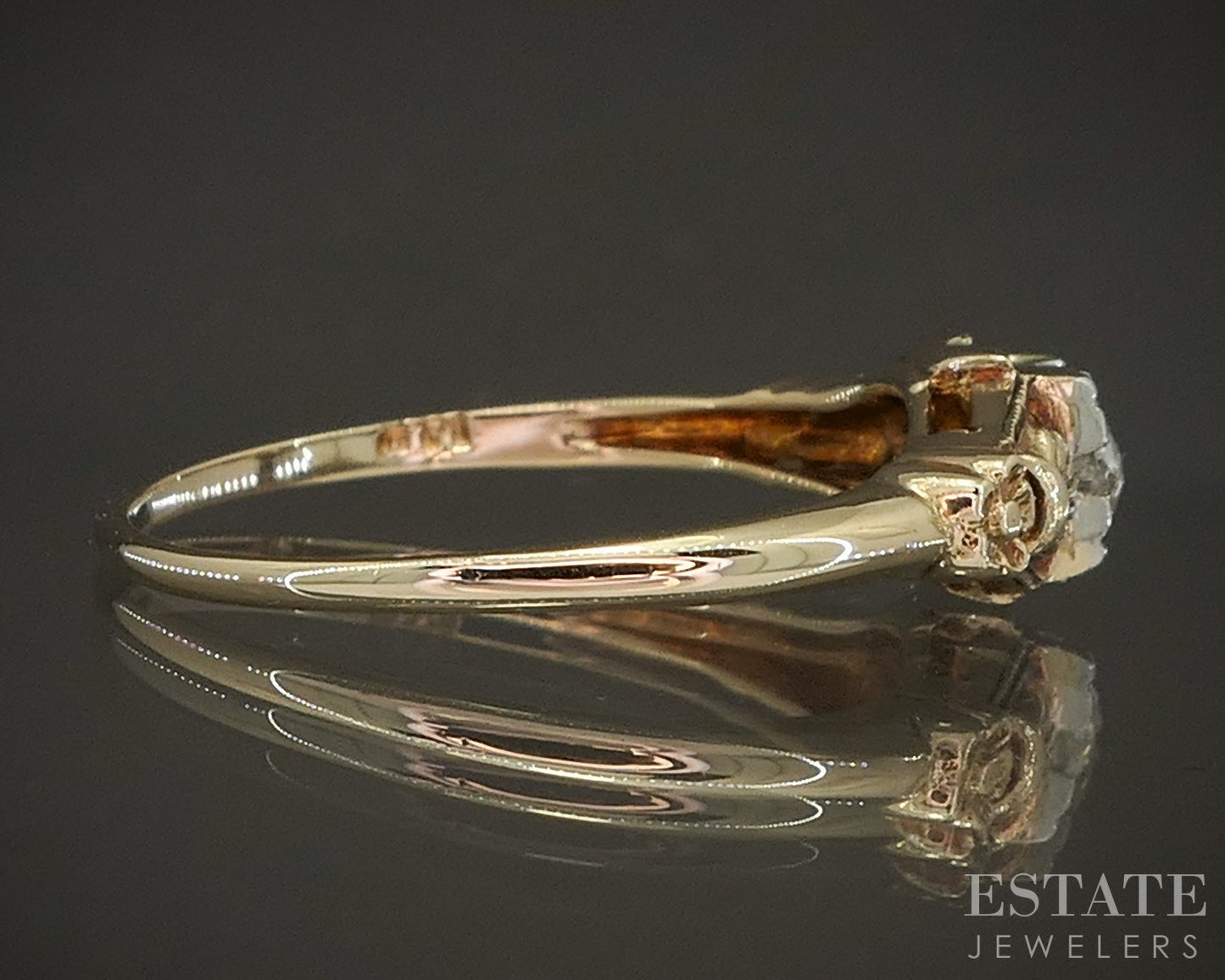 Antique 14k Yellow Gold OEC .10ct Diamond Solitaire Belcher Ring 2.4g i20228