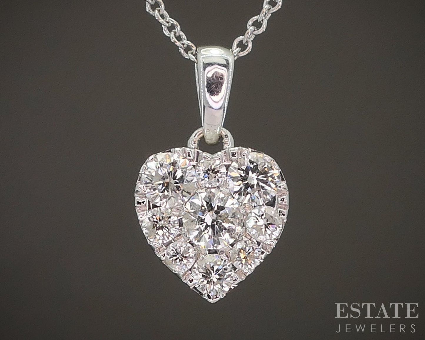 14k White Gold Natural .25ctw Diamond Heart Ladies Necklace 2.0g 18"L p18785