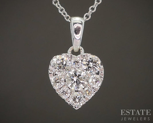 14k White Gold Natural .25ctw Diamond Heart Ladies Necklace 2.0g 18"L p18785