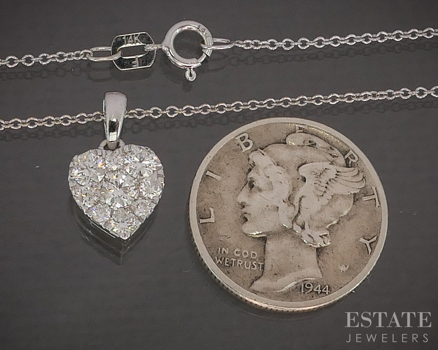 14k White Gold Natural .25ctw Diamond Heart Ladies Necklace 2.0g 18"L p18785