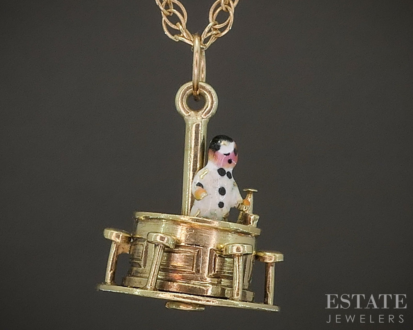 Vintage 14k Yellow Gold Enameled Ice Cream Parlor Charm Necklace 4.6g p19015