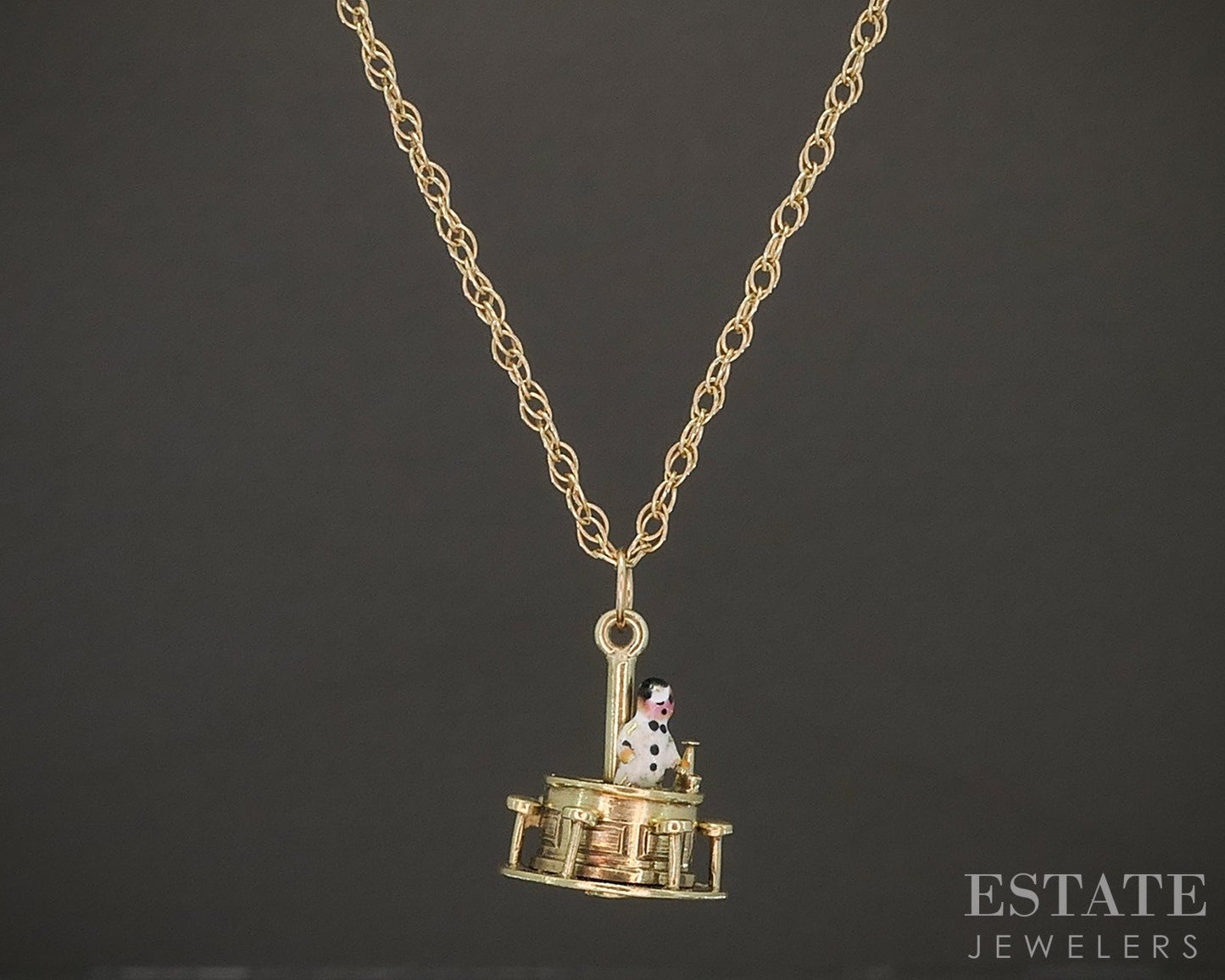 Vintage 14k Yellow Gold Enameled Ice Cream Parlor Charm Necklace 4.6g p19015