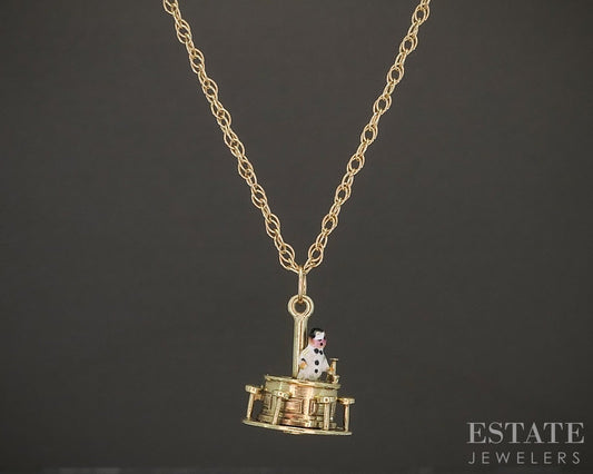 Vintage 14k Yellow Gold Enameled Ice Cream Parlor Charm Necklace 4.6g p19015