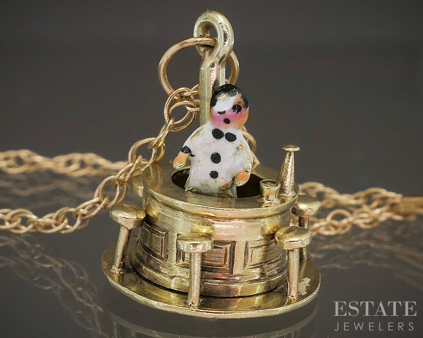 Vintage 14k Yellow Gold Enameled Ice Cream Parlor Charm Necklace 4.6g p19015