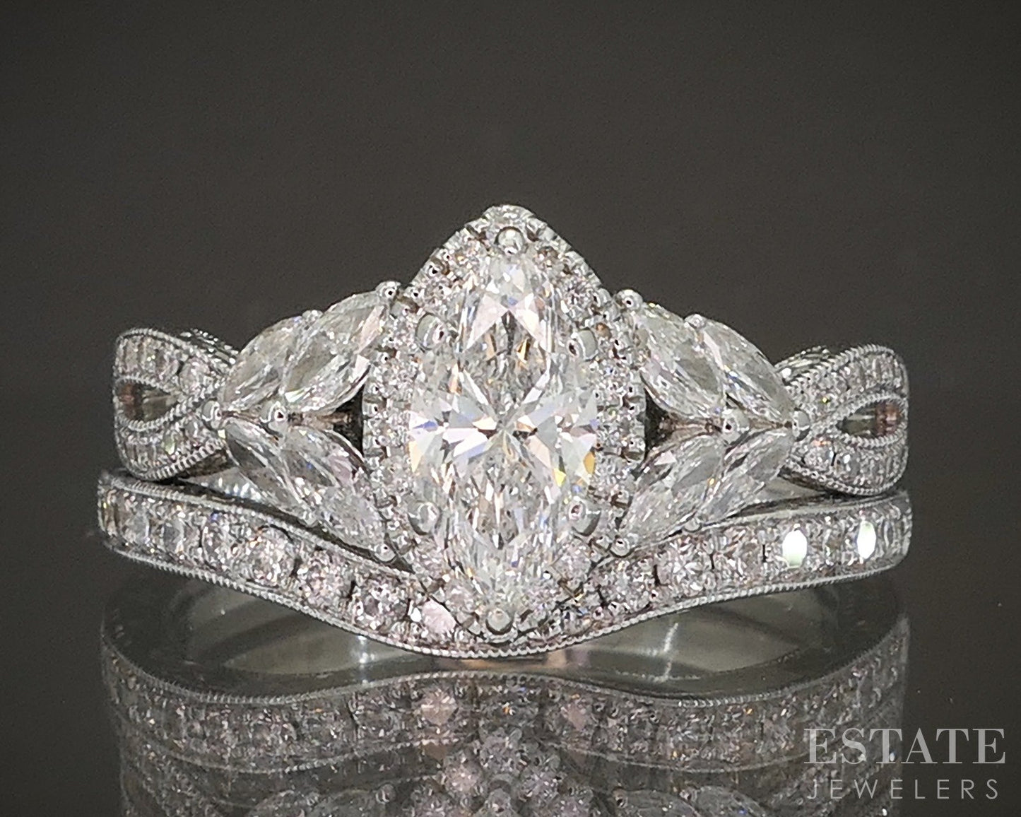 14k White Gold Marquise Natural 1.25ctw Diamond Neil Lane Wedding Set 8g p18589