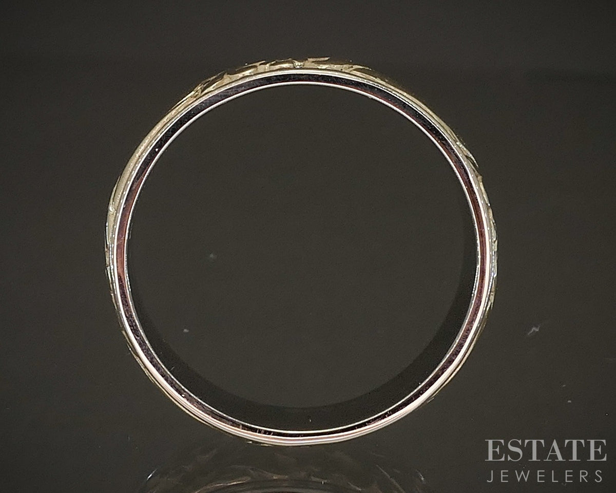 Vintage 14k Two Tone Gold 7mm Scroll Floral Mens Wedding Band 9.4g p18237