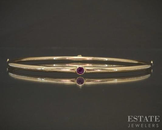 Vintage 18k Yellow Gold Natural Ruby Ladies Bangle Bracelet 7.2g p19037