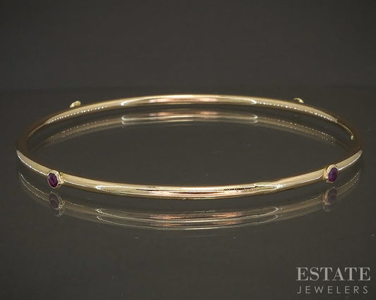 Vintage 18k Yellow Gold Natural Ruby Ladies Bangle Bracelet 7.2g p19037