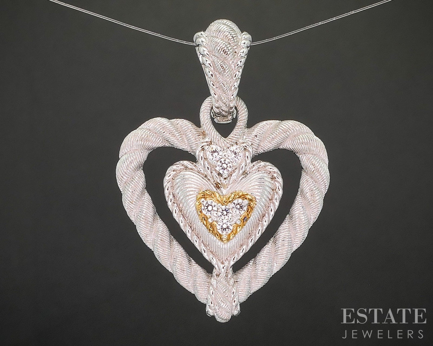Sterling Silver Judith Ripka CZ Cable Heart Ladies Pendant 10.4g p22702