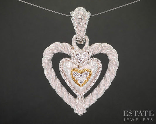 Sterling Silver Judith Ripka CZ Cable Heart Ladies Pendant 10.4g p22702