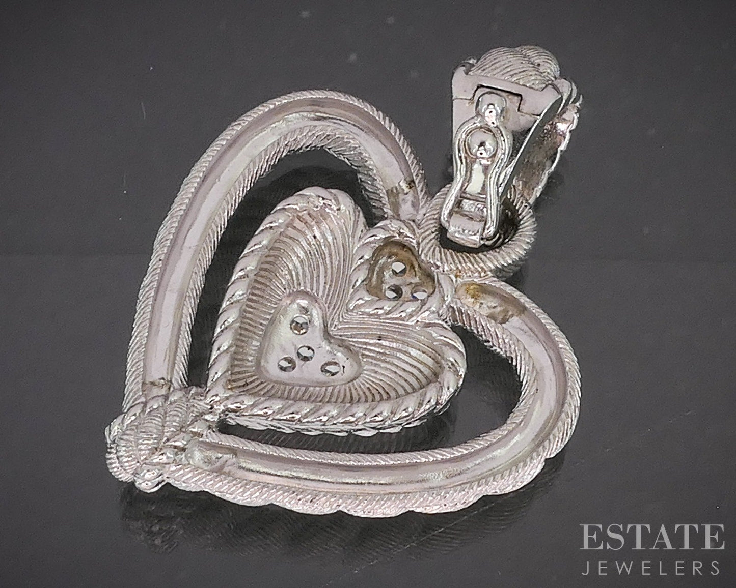Sterling Silver Judith Ripka CZ Cable Heart Ladies Pendant 10.4g p22702