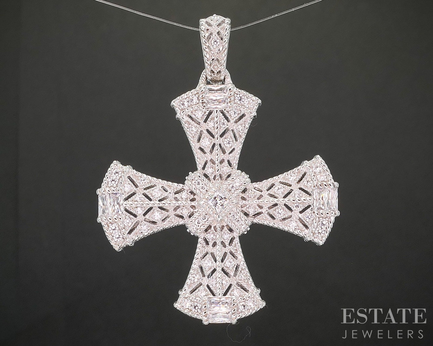 Sterling Silver Judith Ripka CZ Maltese Cross Ladies Pendant 16.6g p22703