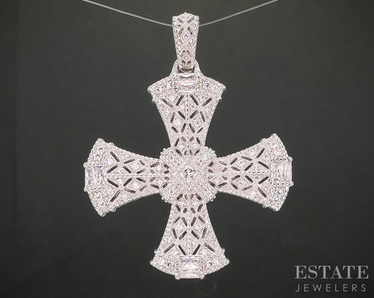 Sterling Silver Judith Ripka CZ Maltese Cross Ladies Pendant 16.6g p22703