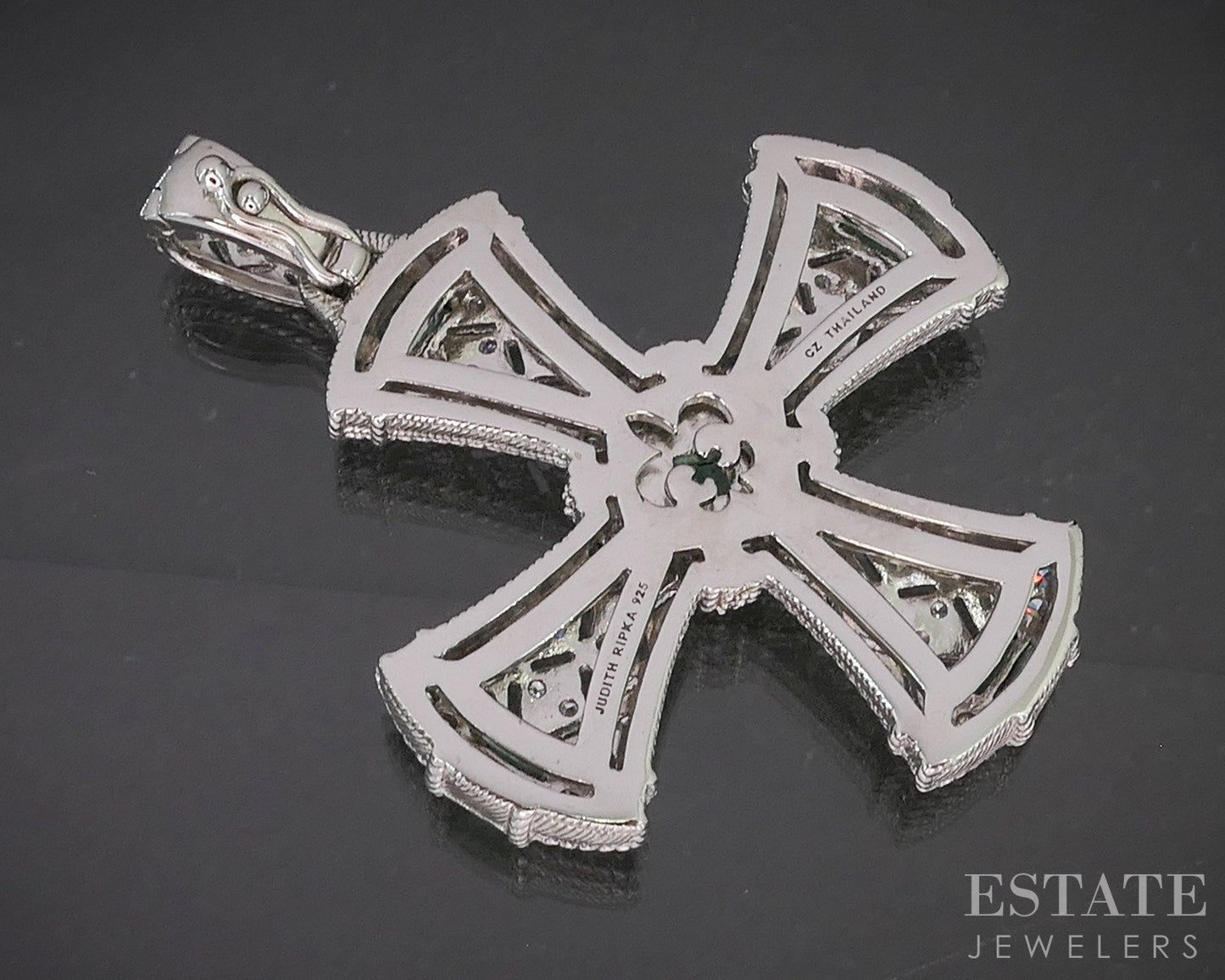 Sterling Silver Judith Ripka Emerald & CZ Maltese Cross Pendant 16g p22704