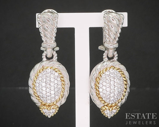 Sterling Silver Judith Ripka CZ Cable Clip On Dangle Earrings 12g p22705