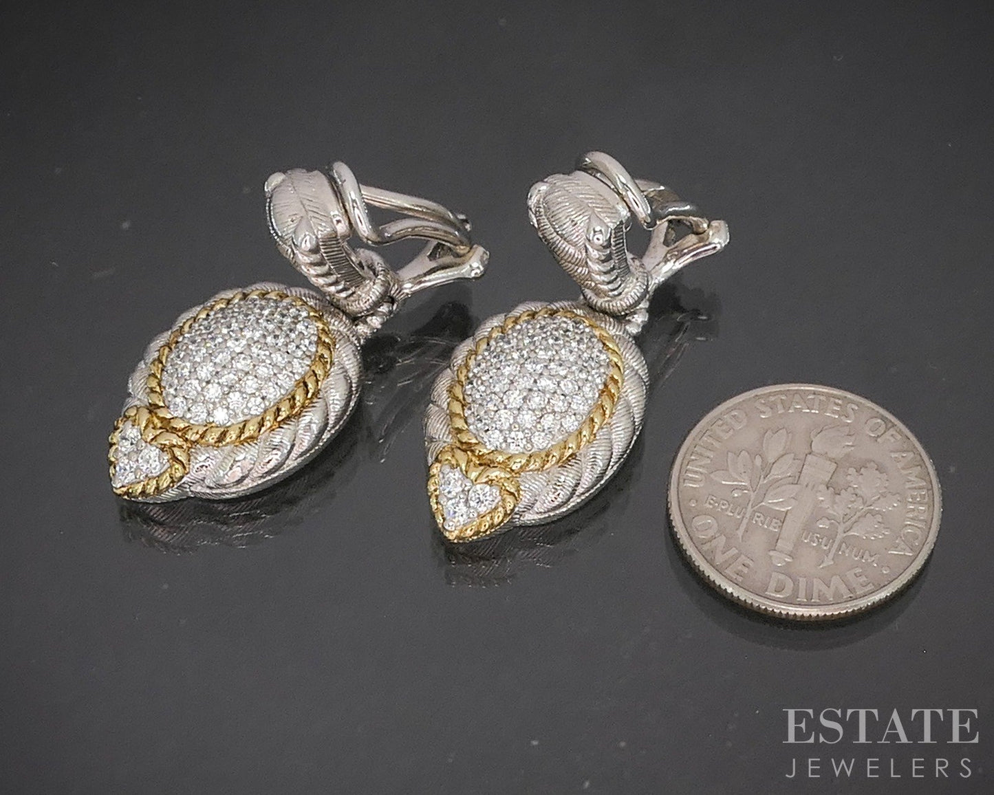 Sterling Silver Judith Ripka CZ Cable Clip On Dangle Earrings 12g p22705