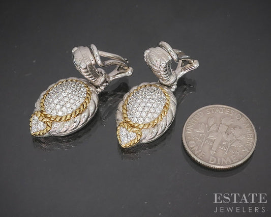 Sterling Silver Judith Ripka CZ Cable Clip On Dangle Earrings 12g p22705