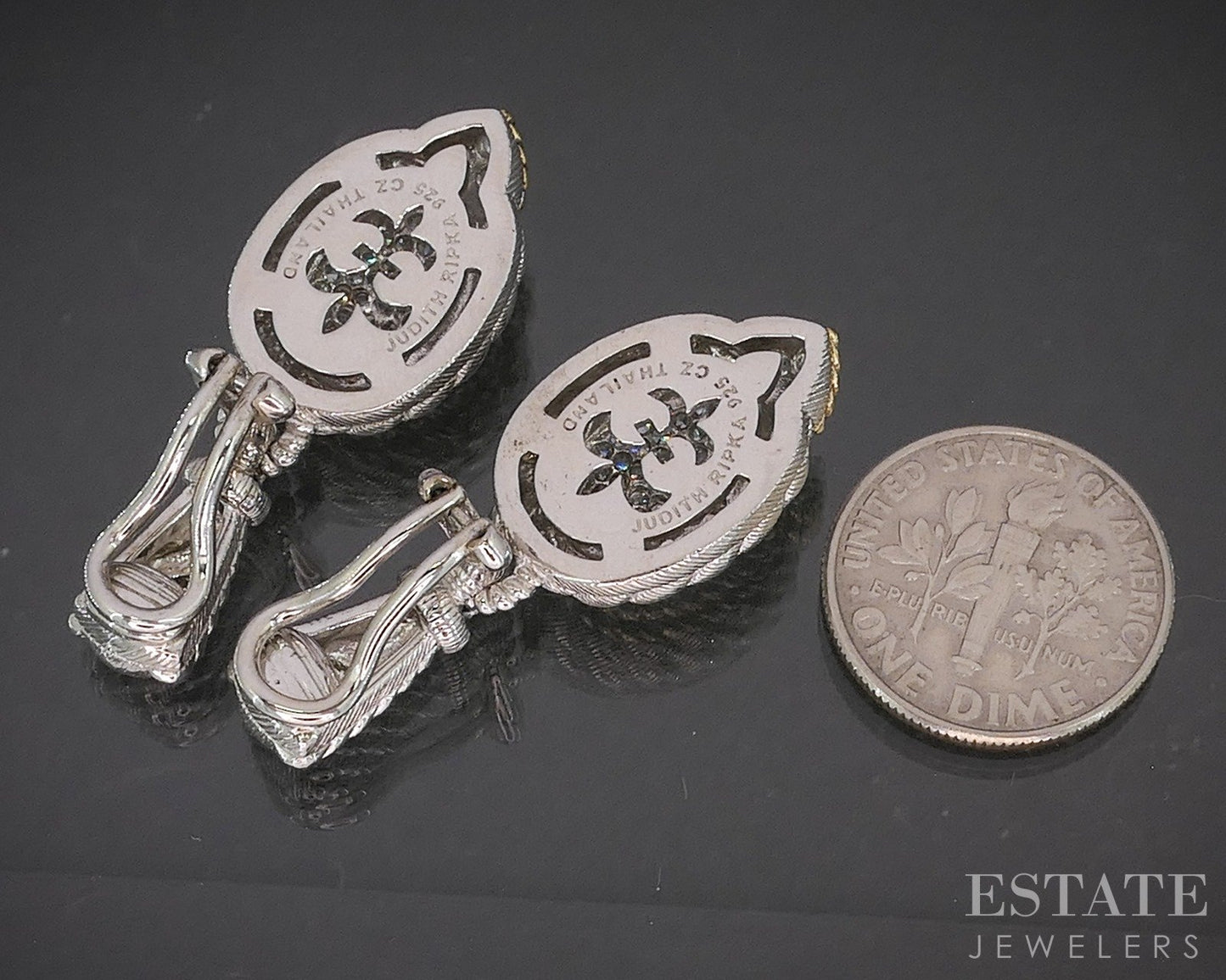 Sterling Silver Judith Ripka CZ Cable Clip On Dangle Earrings 12g p22705