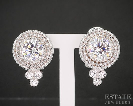 Sterling Silver Judith Ripka CZ Cable Clip On Button Earrings 8.4g p22709