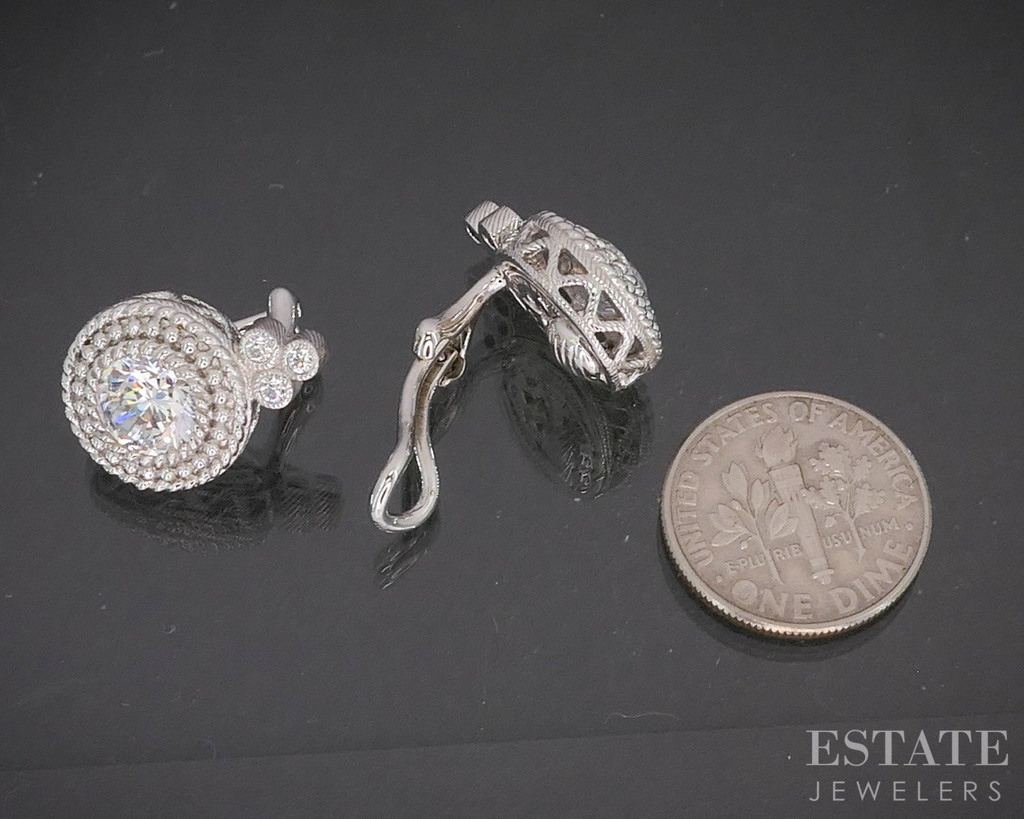 Sterling Silver Judith Ripka CZ Cable Clip On Button Earrings 8.4g p22709
