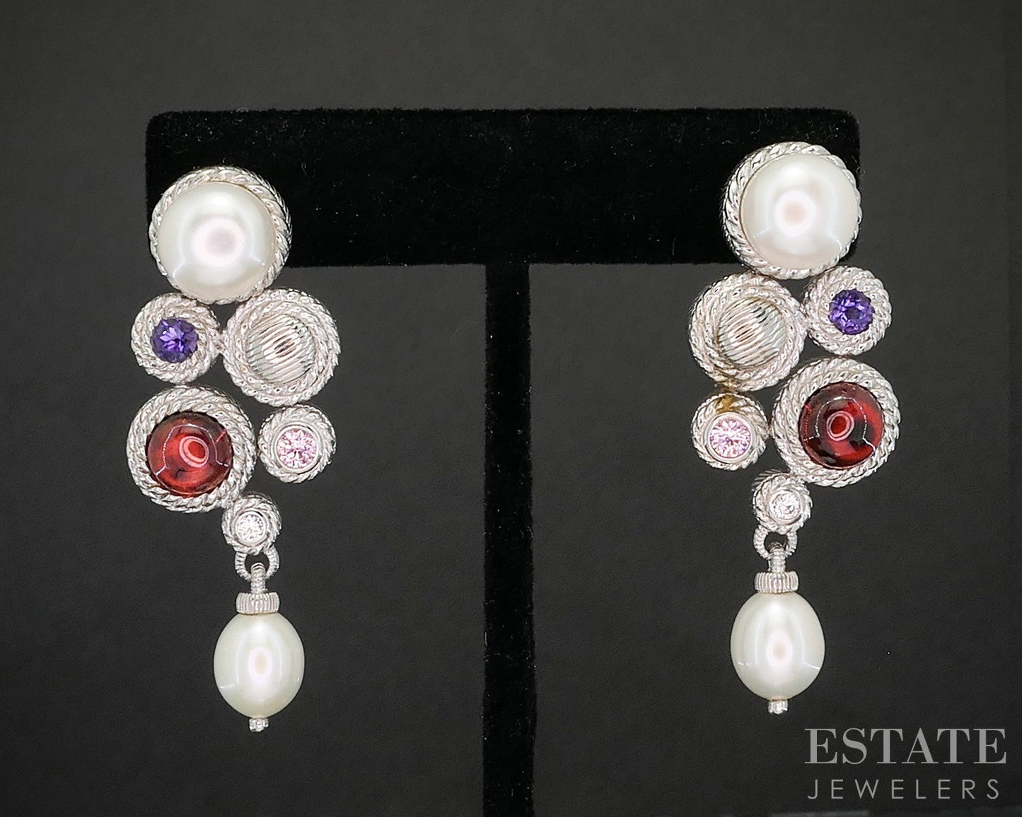 Sterling Silver Judith Ripka Multi Gem Pearl CZ Clip On Earrings 28g p22713