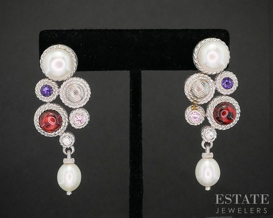 Sterling Silver Judith Ripka Multi Gem Pearl CZ Clip On Earrings 28g p22713