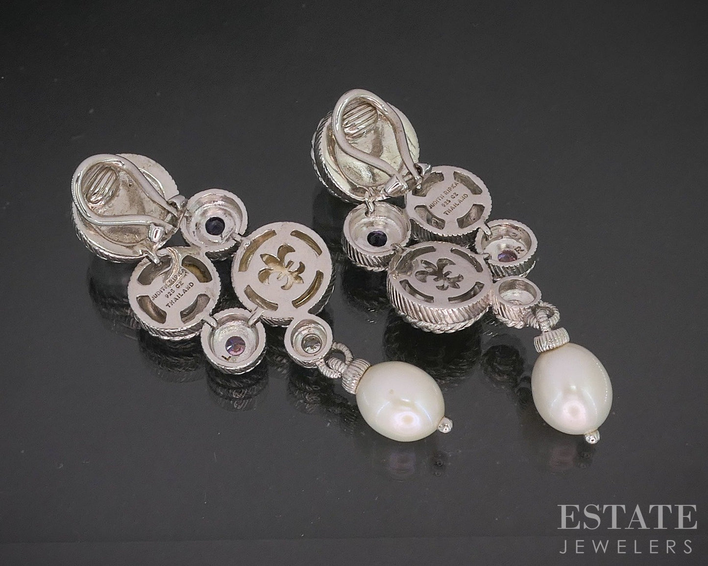 Sterling Silver Judith Ripka Multi Gem Pearl CZ Clip On Earrings 28g p22713