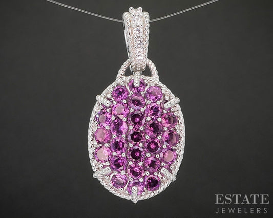 Sterling Judith Ripka Rhodolite Garnet CZ Oval Cluster Pendant 9.9g p22722