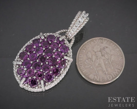 Sterling Judith Ripka Rhodolite Garnet CZ Oval Cluster Pendant 9.9g p22722