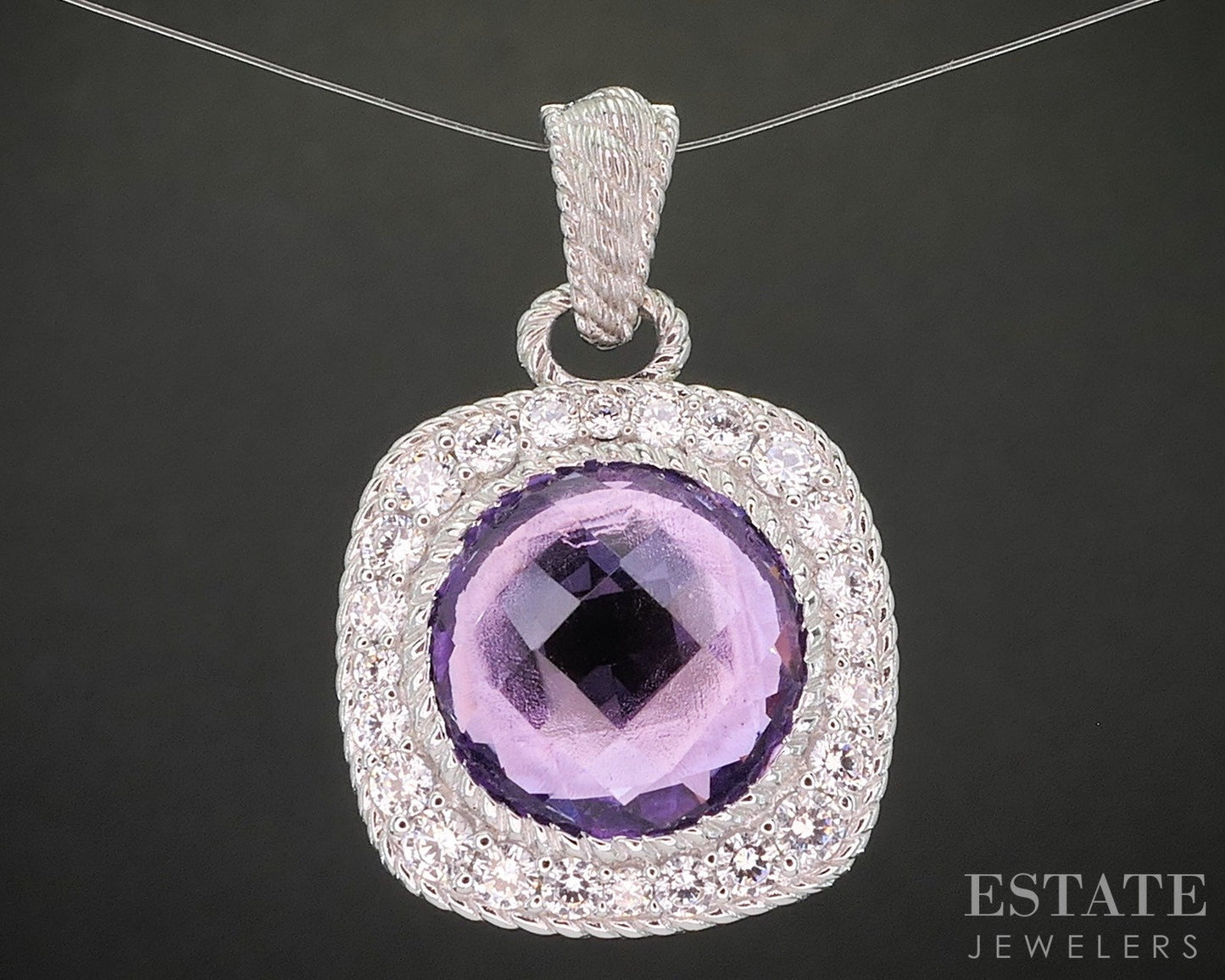 Sterling Judith Ripka Natural Amethyst & CZ Ladies Pendant 13.8g p22723
