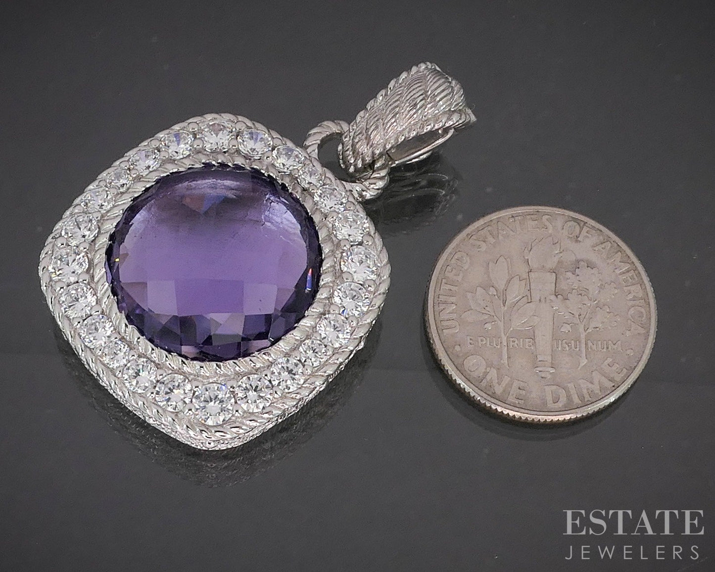 Sterling Judith Ripka Natural Amethyst & CZ Ladies Pendant 13.8g p22723