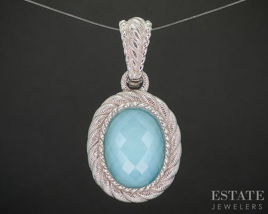 Sterling Judith Ripka Natural Turquoise Doublet Ladies Pendant 10g p22728