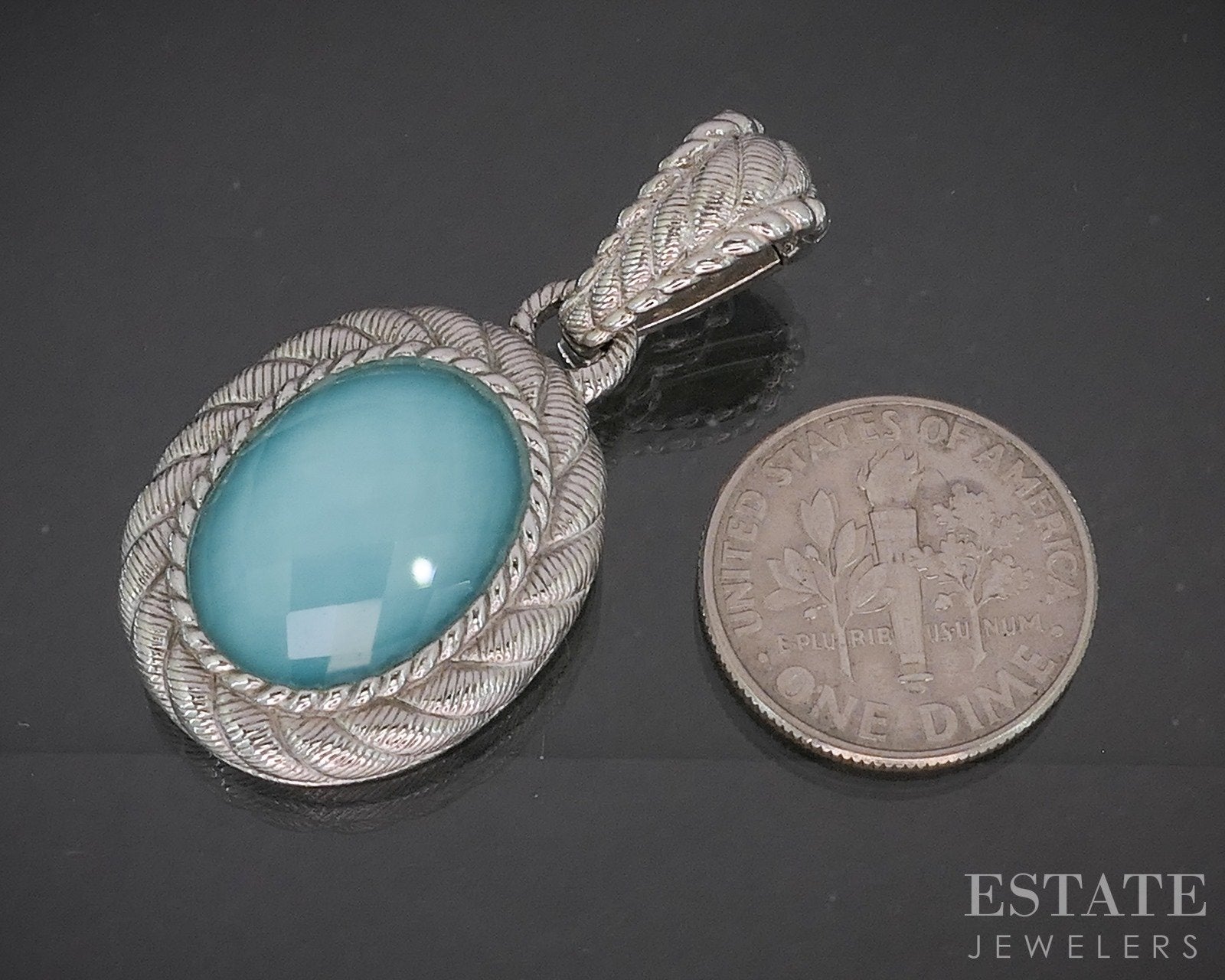 Sterling Judith Ripka Natural Turquoise Doublet Ladies Pendant 10g