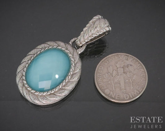 Sterling Judith Ripka Natural Turquoise Doublet Ladies Pendant 10g p22728