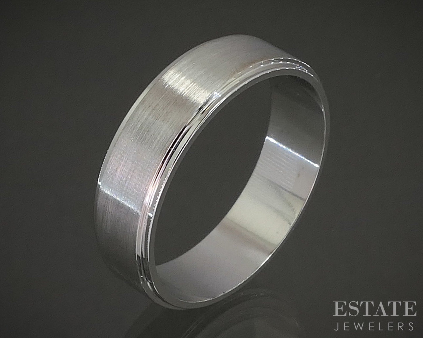 14k White Gold 6mm Brushed Bevel Mens Wedding Band 5.5g p22689