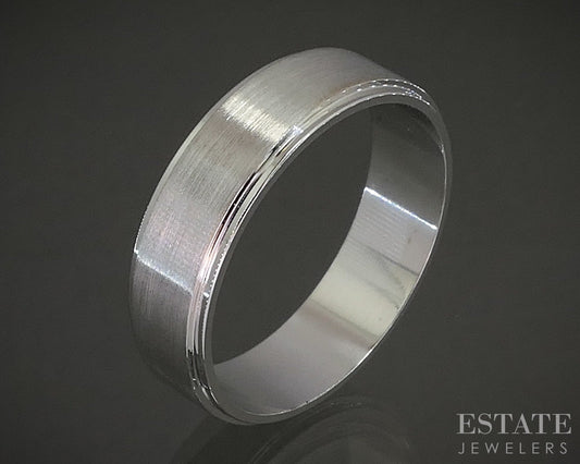 14k White Gold 6mm Brushed Bevel Mens Wedding Band 5.5g p22689