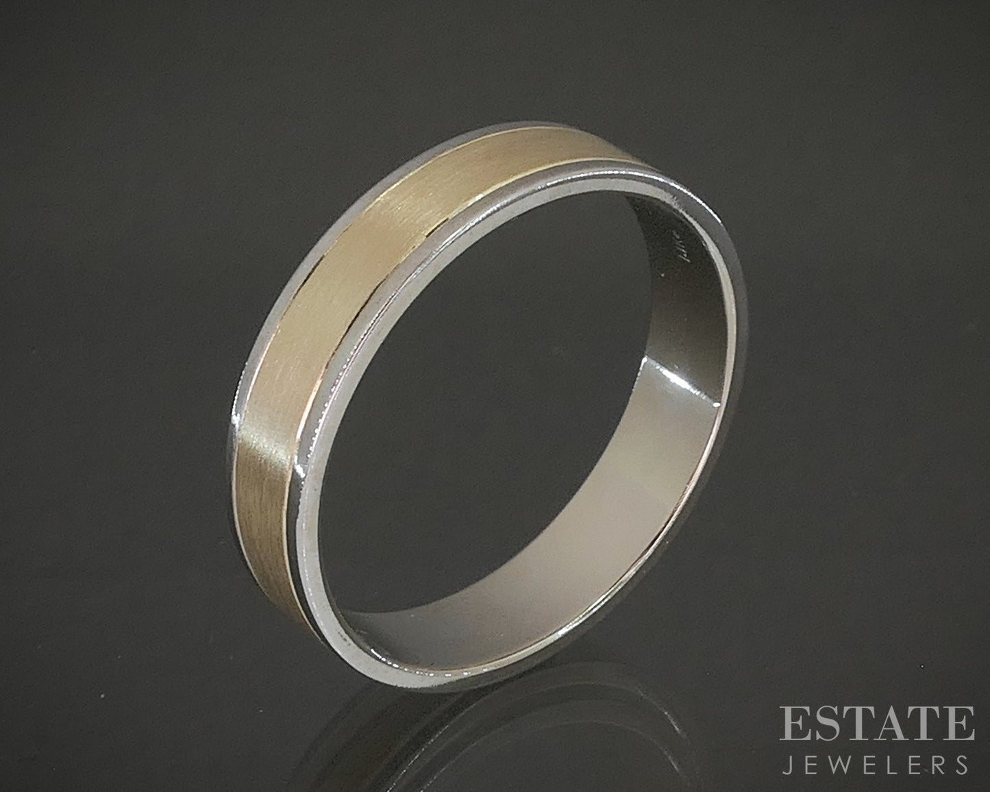 14k Yellow & White Gold 5mm Brushed Mens Wedding Band 5.0g p22690