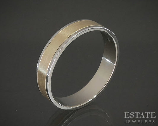14k Yellow & White Gold 5mm Brushed Mens Wedding Band 5.0g p22690