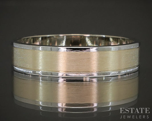 14k Yellow & White Gold 5mm Brushed Mens Wedding Band 5.0g p22690