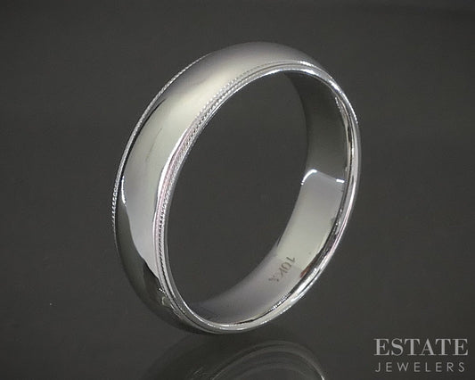 10k White Gold 6mm Milgrain Comfort Fit Mens Wedding Band 7.0g p22691